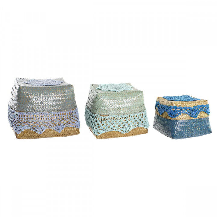 Set decoratieve dozen DKD Home Decor Blauw Turkoois Natuurlijk Lichtgrijs Bamboe Boho