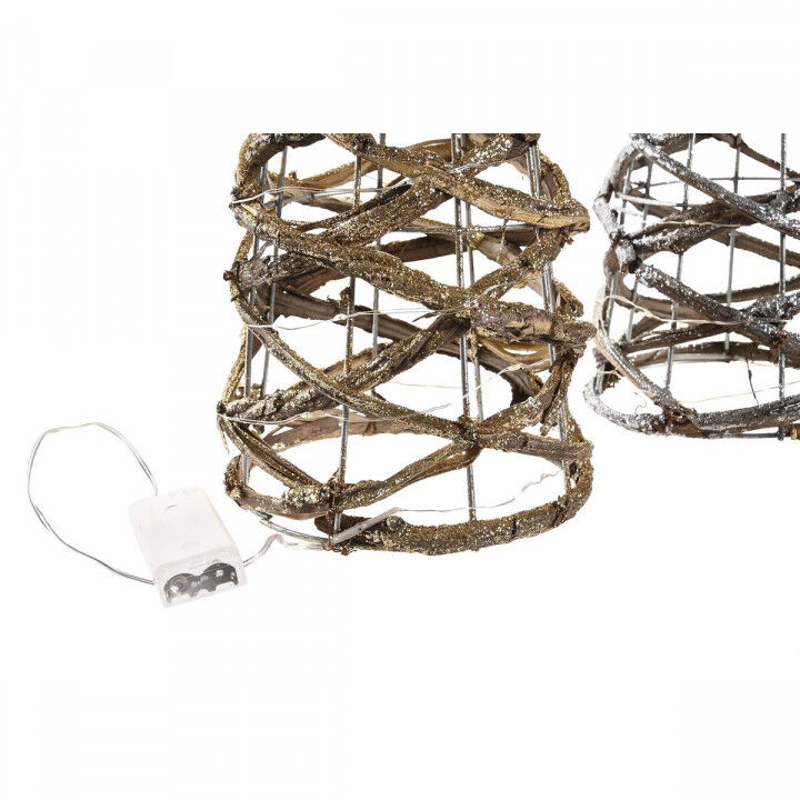 Decoración luminosa DKD Home Decor Dorado Plateado Natural 19 x 19 x 62 cm Conos Navidad AA x 2, no incluidas (2 Unidades)