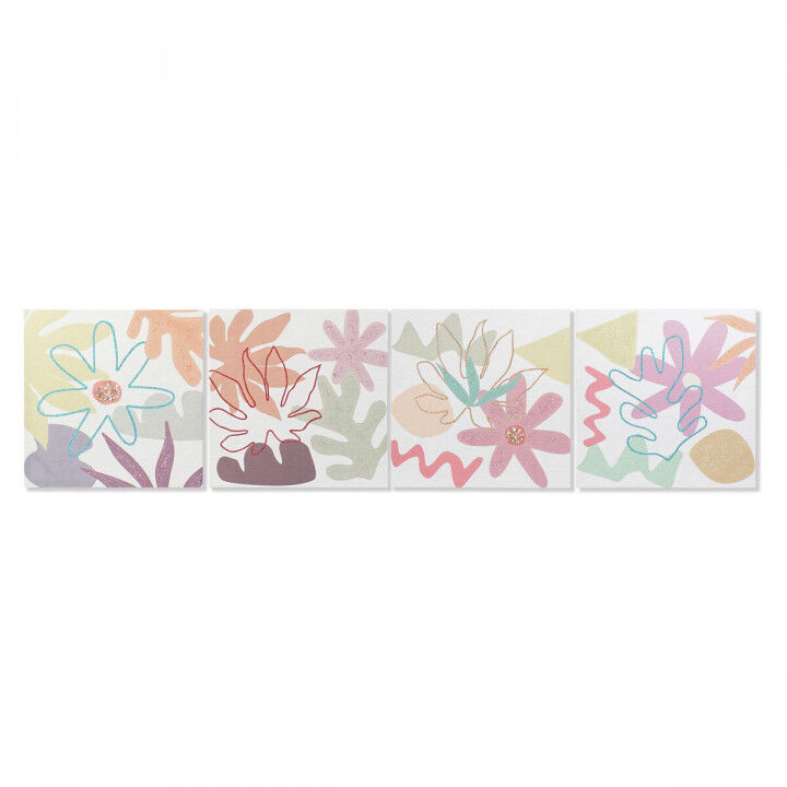 Canvas DKD Home Decor Blommor (60 x 1,8 x 60 cm) (4 Stuks)