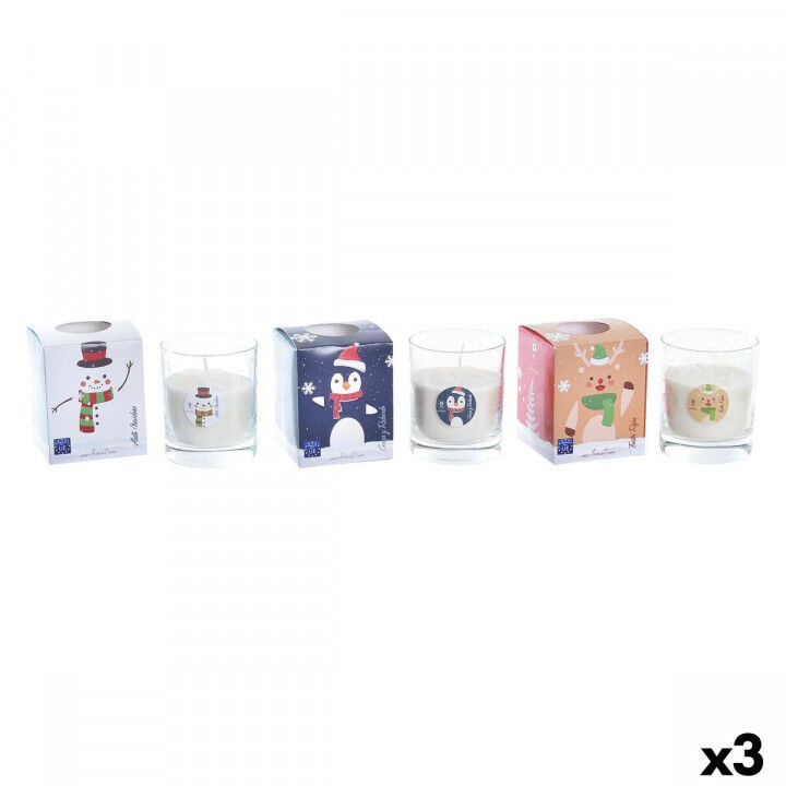 Vela DKD Home Decor Azul Blanco Marrón Pingüino Reno Muñeco de Nieve Navidad 8 x 8 x 9 cm (36 Piezas) (3 Unidades)
