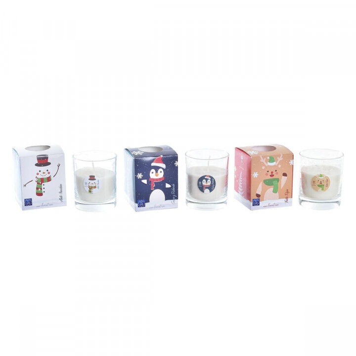 Kaars DKD Home Decor Blauw Wit Bruin Pinguïn Rendier Sneeuwpop Kerstmis 8 x 8 x 9 cm (36 Onderdelen) (3 Stuks)