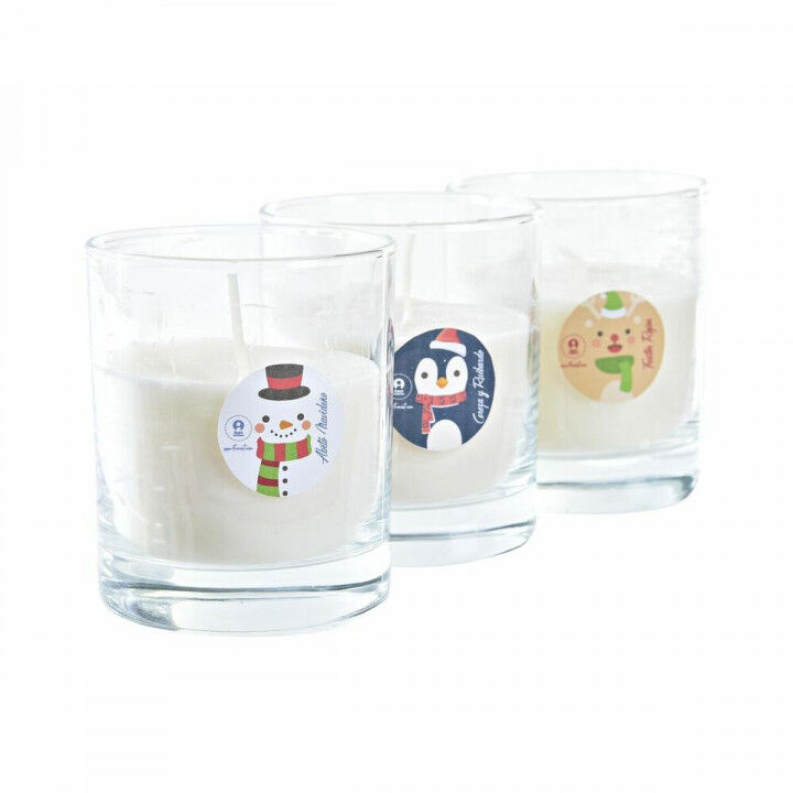 Vela DKD Home Decor Azul Blanco Marrón Pingüino Reno Muñeco de Nieve Navidad 8 x 8 x 9 cm (36 Piezas) (3 Unidades)