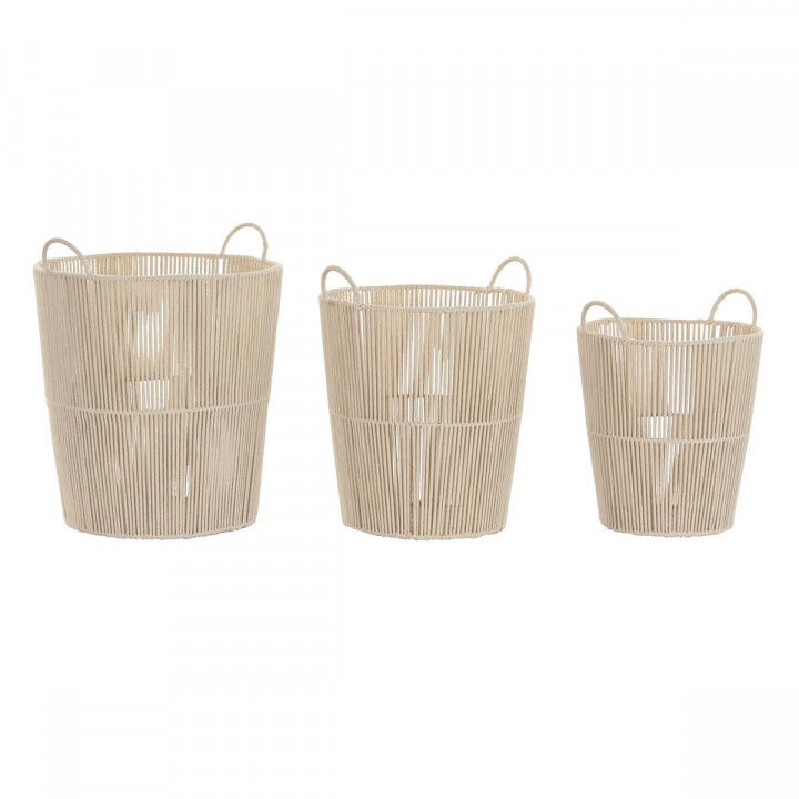 Juego de Cestas DKD Home Decor Beige Metal 42 x 42 x 51 cm 3 Piezas