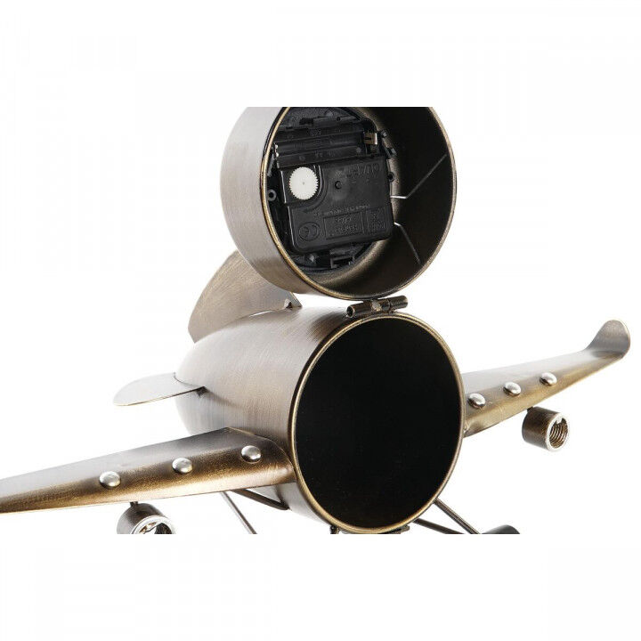 Table clock DKD Home Decor Golden Silver Aeroplane (2 Units)