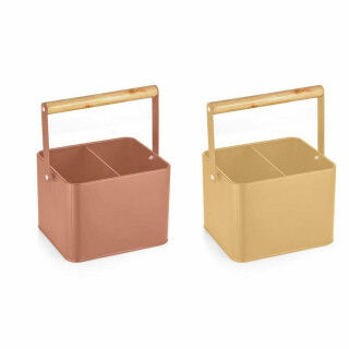 Cesto para cubiertos DKD Home Decor Amarillo Terracota Metal Pino Vintage 18 x 15,5 x 24 cm (2 Unidades)
