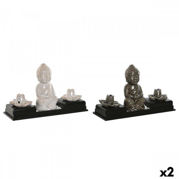 Essential oil burner Home ESPRIT Ceramic MDF Wood Buddha 24 x 8 x 14 cm (2 Units)