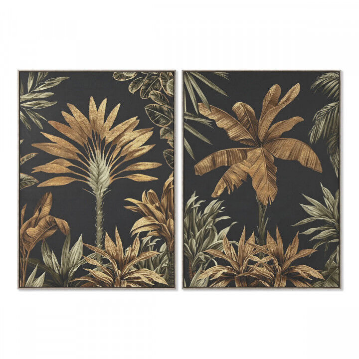 Lienzo Home ESPRIT Negro Verde Dorado Palmeras Tropical 103 x 4,5 x 143 cm (2 Unidades)
