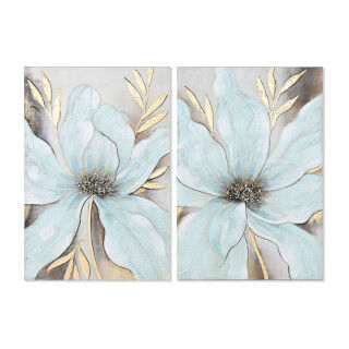 Tela Home ESPRIT Azzurro Dorato Fiore Shabby Chic 60 x 3 x 90 cm (2 Unità)