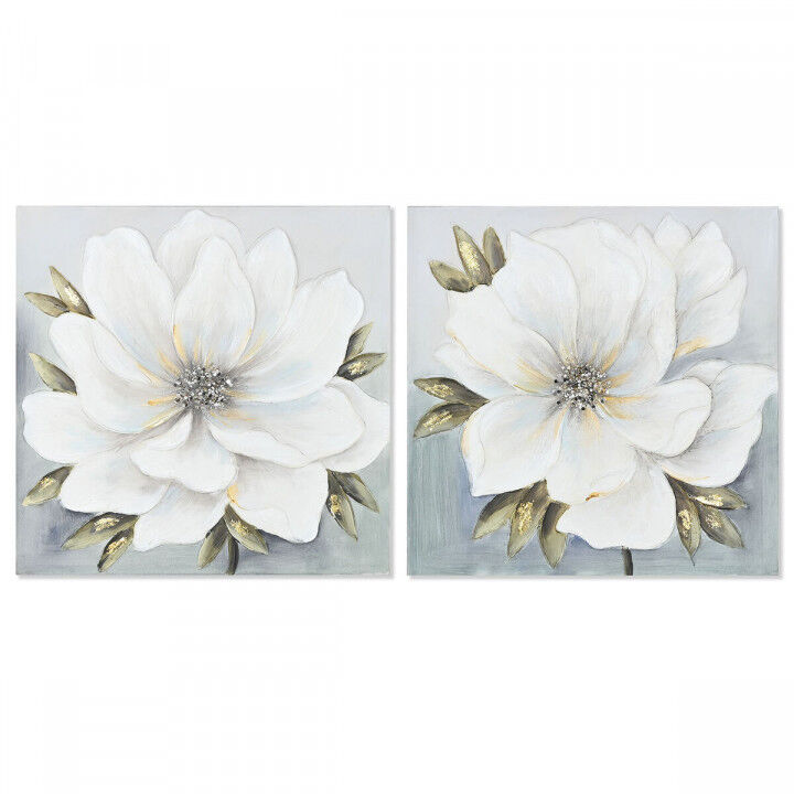 Tela Home ESPRIT Bianco Dorato Fiore Romantico 60 x 3 x 60 cm (2 Unità)