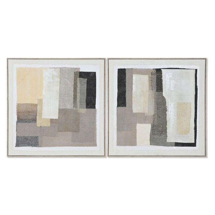 Schilderij Home ESPRIT Zwart Beige Jute polyestyreen Abstract Stads 82 x 3,8 x 82 cm (2 Stuks)
