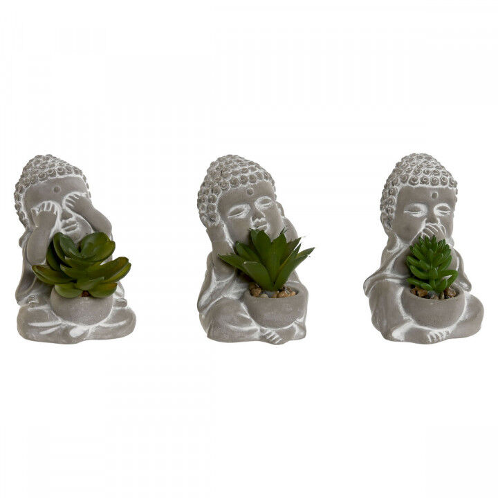 Plante décorative Home ESPRIT Polyéthylène Ciment Buda Oriental 8,5 x 7 x 11 cm (3 Unités)