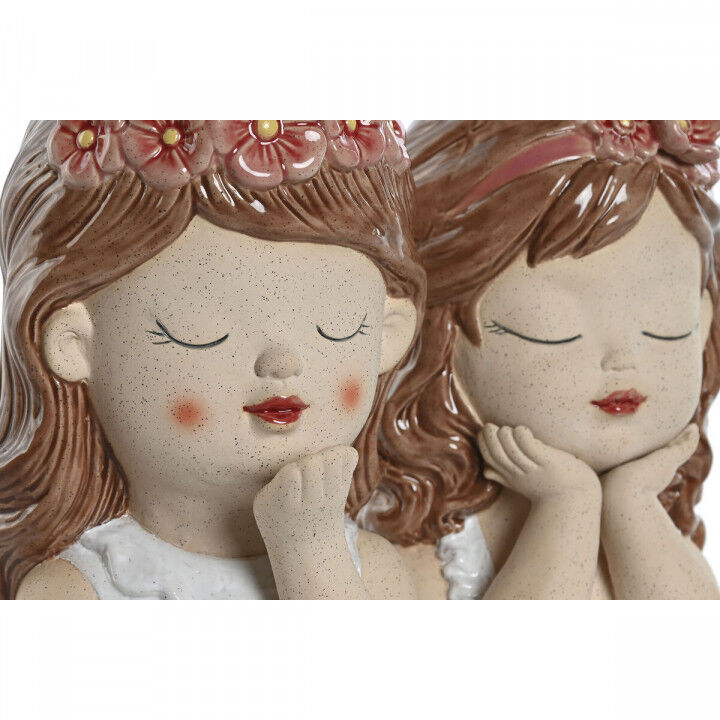 Macetero Home ESPRIT Blanco Beige Rosa Dolomita chica 12 x 14 x 18 cm (2 Unidades)