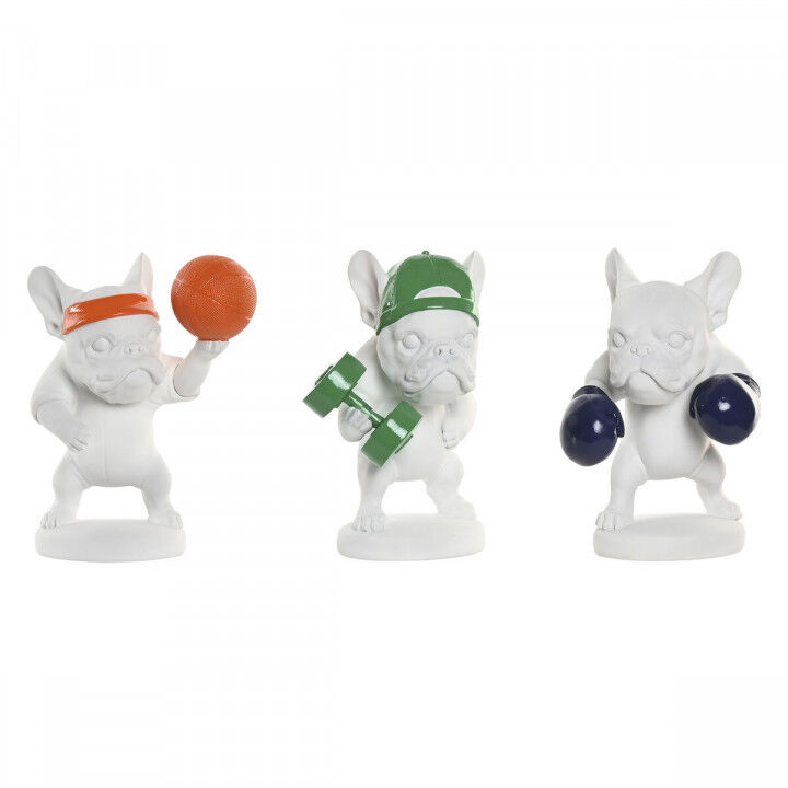 Statua Decorativa Home ESPRIT Bianco Multicolore Cane 17 x 13,5 x 24 cm (3 Unità)