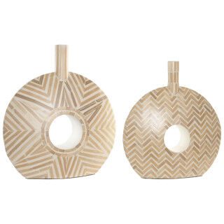 Set of 2 Vases Home ESPRIT White Brown Resin Bamboo Natural Tropical 47 X 13 X 52 CM (2 Pieces)