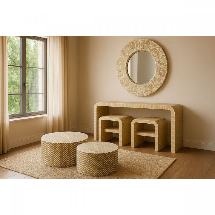 Wall mirror Home ESPRIT White Brown Mosaic Tropical 100 x 4 x 100 cm