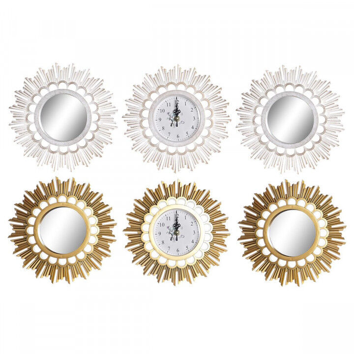 Wanduhr DKD Home Decor Spiegel Gold Weiß Polypropylen Urban (25 x 2,5 x 25 cm) (2 Stück)