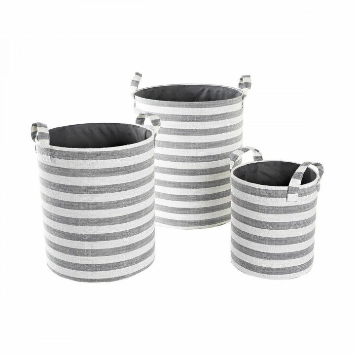 Set de basket DKD Home Decor Blanc Gris Rayures 35 x 35 x 40 cm 3 Pièces (3 Unités)