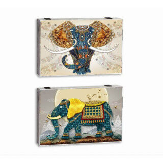 Decoratieve Doos DKD Home Decor Multicolour Turkoois Hout MDF Olifant Indiaas Teller (2 Stuks)