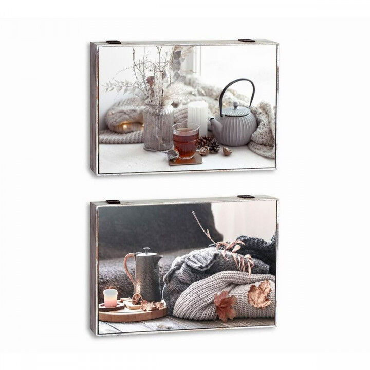 Decoratieve Doos DKD Home Decor Multicolour Hout MDF Orientaals Teller (2 Stuks)