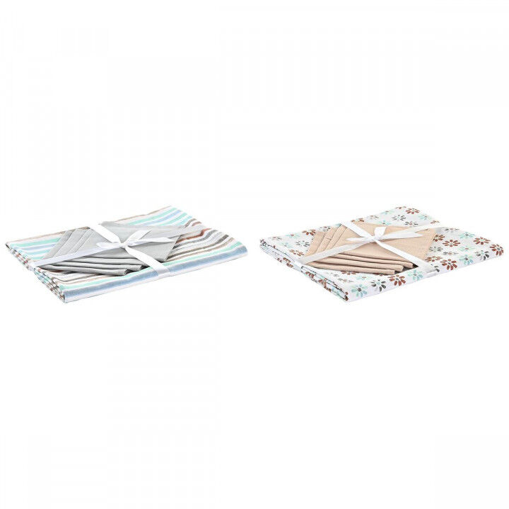 Tablecloth and napkins DKD Home Decor 2 Units 150 x 150 x 0,5 cm Grey Sky blue
