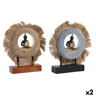 Figurine Décorative DKD Home Decor 19 x 6 x 25 cm Beige Bleu Buda Oriental (2 Unités)