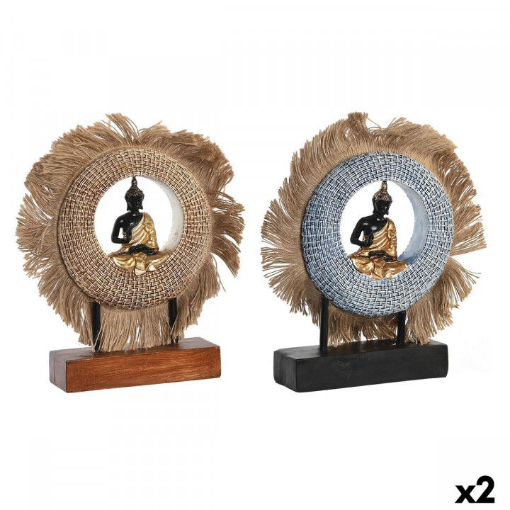 Decoratieve figuren DKD Home Decor 19 x 6 x 25 cm Beige Blauw Boeddha Orientaals (2 Stuks)