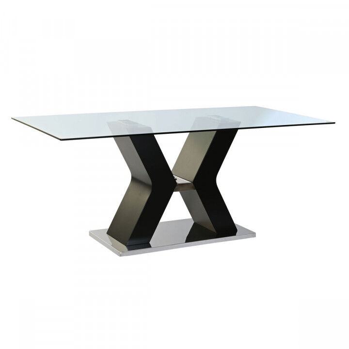 Eettafel DKD Home Decor Zwart Hout Gehard glas Hout MDF 180 x 90 x 76 cm