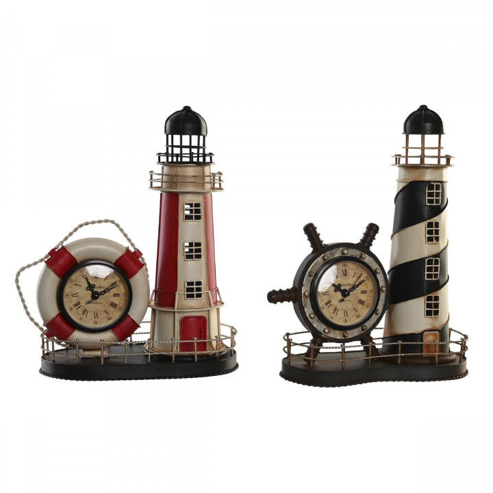 Table clock DKD Home Decor Black Red Headlight Vintage (2 Units)
