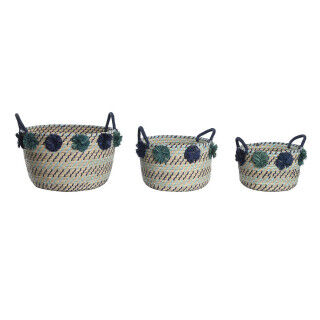 Basket set DKD Home Decor polypropylene Pompoms 46 x 44 x 34 cm