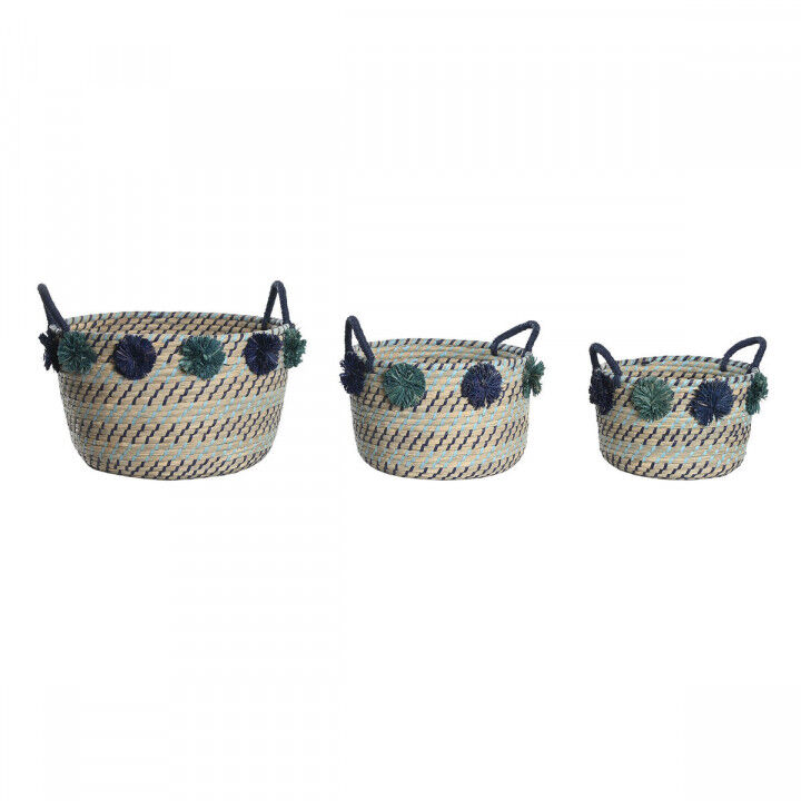 Basket set DKD Home Decor polypropylene Pompoms 46 x 44 x 34 cm