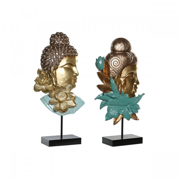 Decoratieve figuren DKD Home Decor 22 x 8 x 42,5 cm Zwart Gouden Boeddha Turkoois Orientaals (2 Stuks)
