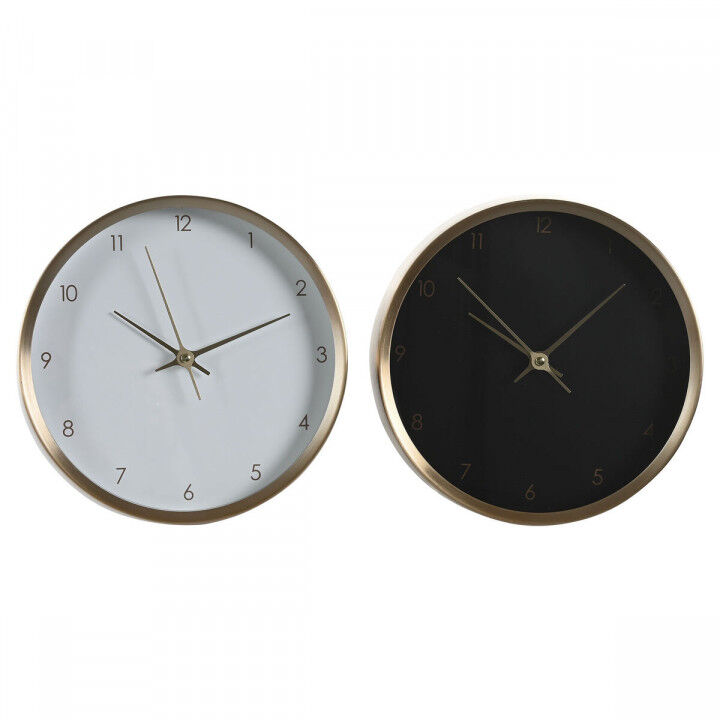 Table clock DKD Home Decor White Black Golden Lady (2 Units)