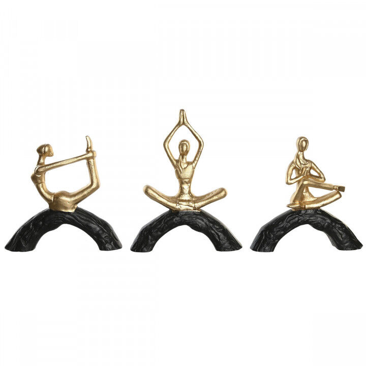 Statua Decorativa DKD Home Decor 28 x 7 x 35 cm 28 x 8 x 36 cm Nero Dorato Yoga (3 Unità)