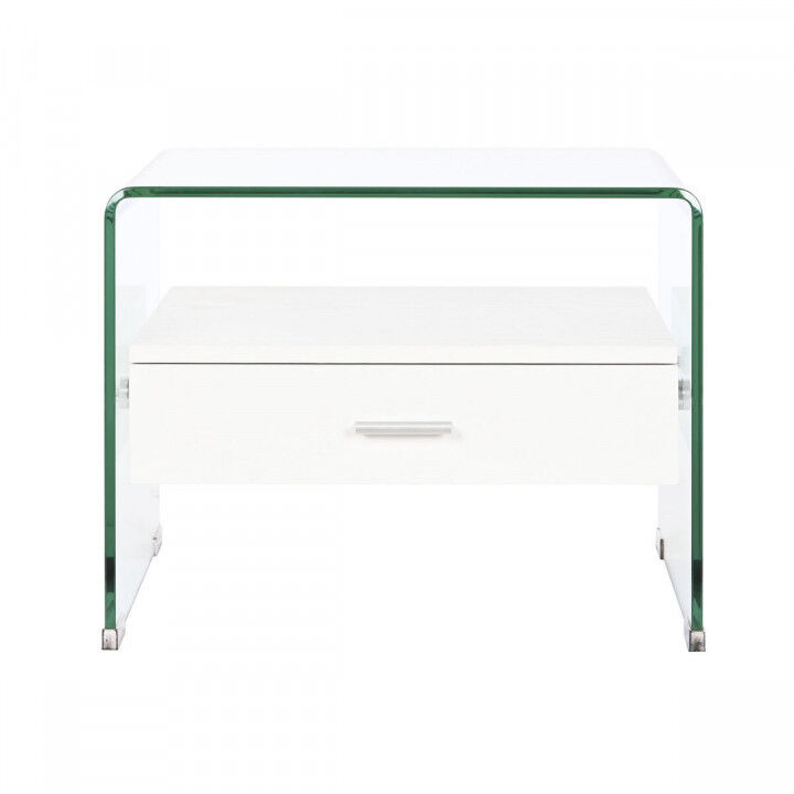 Mesita de Noche DKD Home Decor Blanco Transparente Cristal Madera MDF 50 x 40 x 45,5 cm