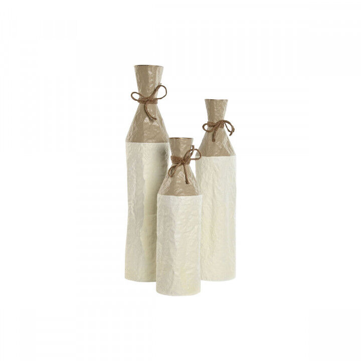 Set of 3 Vases Home ESPRIT White Golden Metal 14 x 14 x 67 cm (3 Pieces)