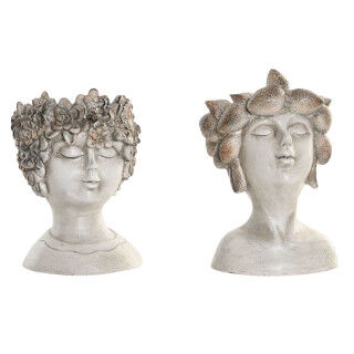 Cache-pot Home ESPRIT Gris Résine Visage Shabby Chic 18 x 15 x 23 cm (2 Unités)