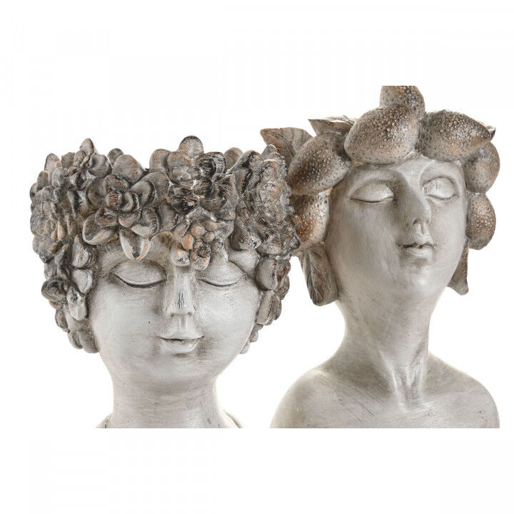 Vaso Home ESPRIT Grigio Resina Viso Shabby Chic 18 x 15 x 23 cm (2 Unità)