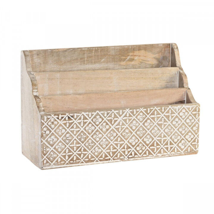 Contenitore per Sistemare Multiuso DKD Home Decor Bianco Naturale Legno di mango 32 x 13 x 21 cm 33 x 12 x 21 cm Fogli (12 Unità