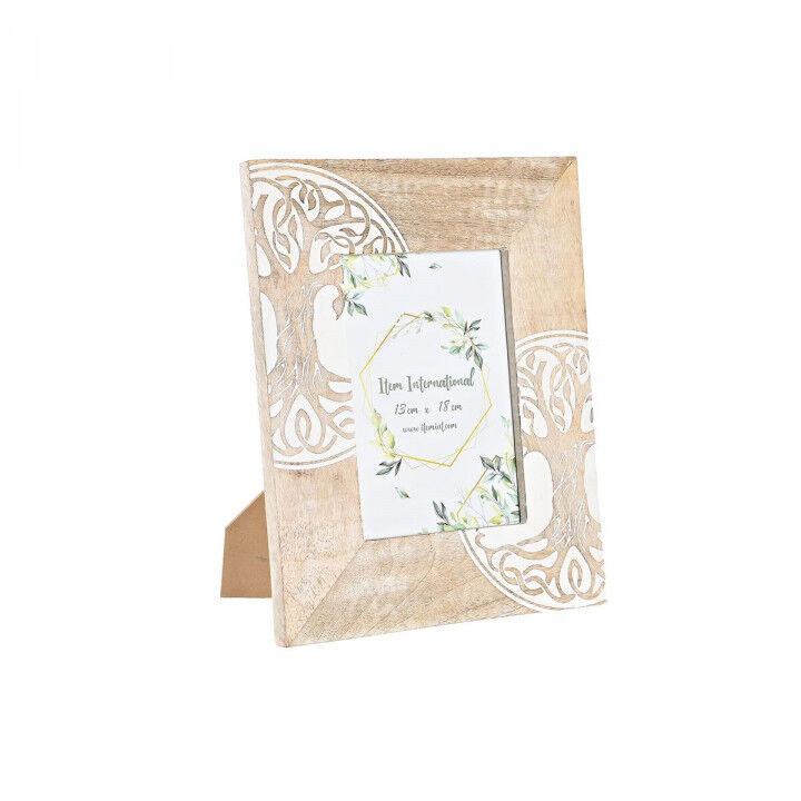 Cornice Portafoto DKD Home Decor Bianco Marrone Legno Cristallo Legno di mango Albero Indiano 23 x 2 x 28 cm