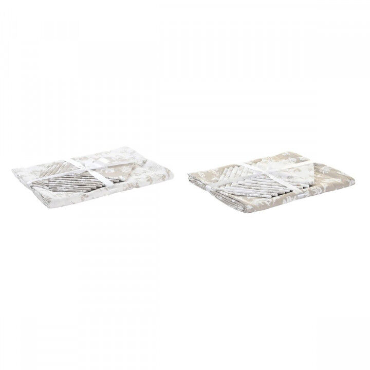 Placemat en servetten DKD Home Decor 9 Onderdelen 2 Stuks 150 x 250 x 0,5 cm Beige Roze Wit Groen Lichtbruin