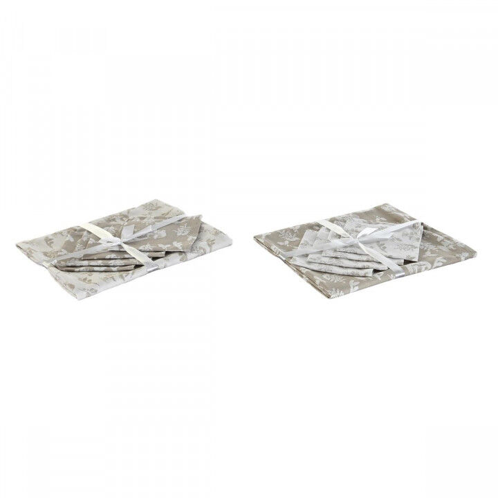 Tovaglia e tovaglioli DKD Home Decor 2 Unità 150 x 150 x 0,5 cm Beige Bianco Marrone Chiaro