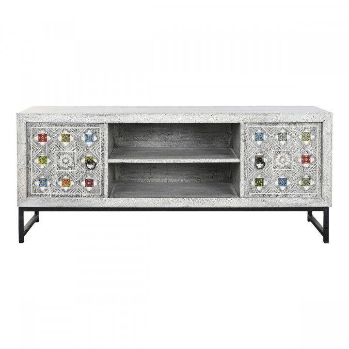 TV furniture DKD Home Decor White Beige Grey Multicolour Ceramic Mango wood 130 x 40 x 56 cm