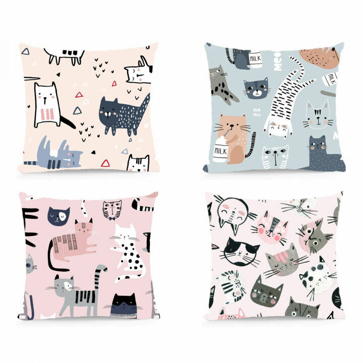 Cojín DKD Home Decor Poliéster Multicolor Microfibra Gatos (40 x 10 x 40 cm) (4 Unidades)