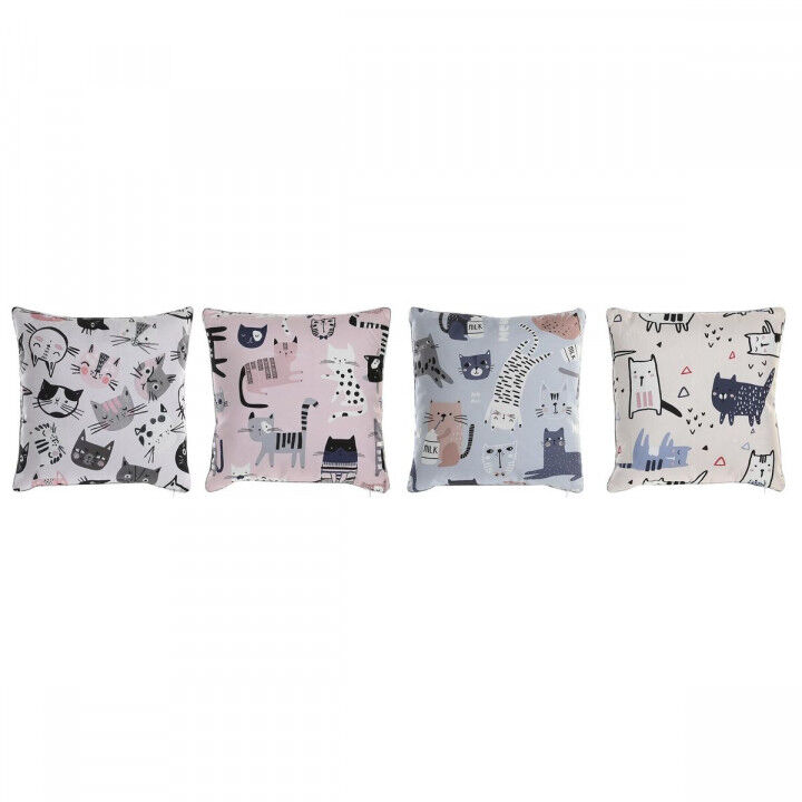 Cushion DKD Home Decor Polyester Multicolour Microfibre Cats (40 x 10 x 40 cm) (4 Units)