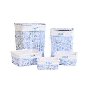 Lot de paniers DKD Home Decor Bleu Celeste osier Enfant 44 x 34 x 56 cm 5 Pièces