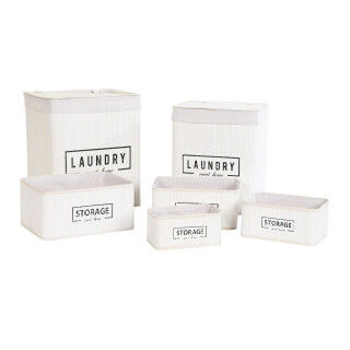 Mandenset DKD Home Decor Wit Bamboe 40 x 30 x 46 cm 5 Onderdelen