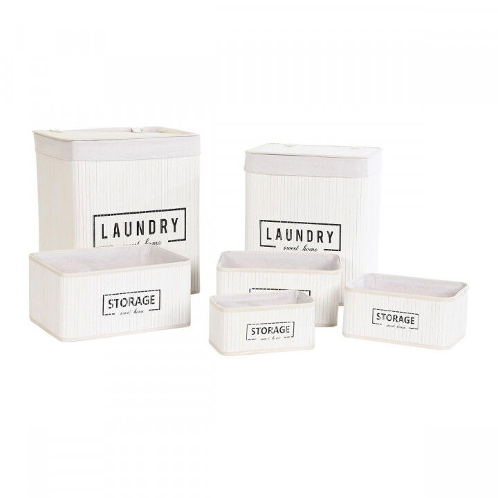 Set of Baskets DKD Home Decor White Bamboo 40 x 30 x 46 cm 5 Pieces
