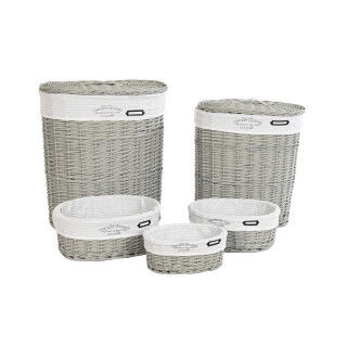 Juego de Cestos DKD Home Decor Blanco Gris Mimbre 51 x 37 x 56 cm 52 x 38 x 57 cm 5 Piezas