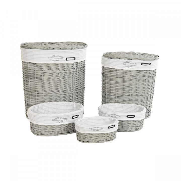 Set of Baskets DKD Home Decor White Grey wicker 51 x 37 x 56 cm 52 x 38 x 57 cm 5 Pieces