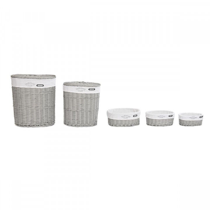 Set di Cesti DKD Home Decor Bianco Grigio vimini 51 x 37 x 56 cm 52 x 38 x 57 cm 5 Pezzi